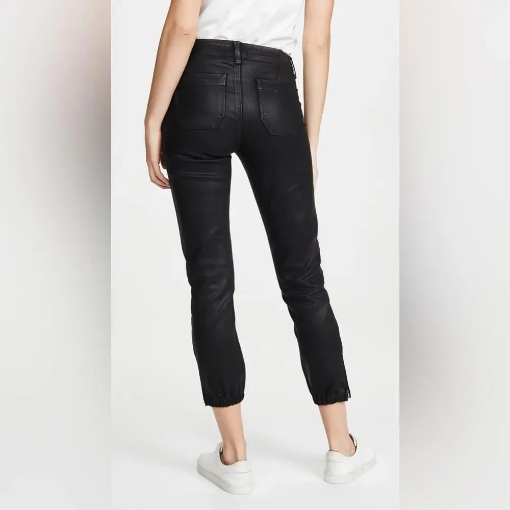 NWT PAIGE | SZ 23 - 27 | Mayslie Joggers Black Coated Cropped Jeans - Picture 4 of 9